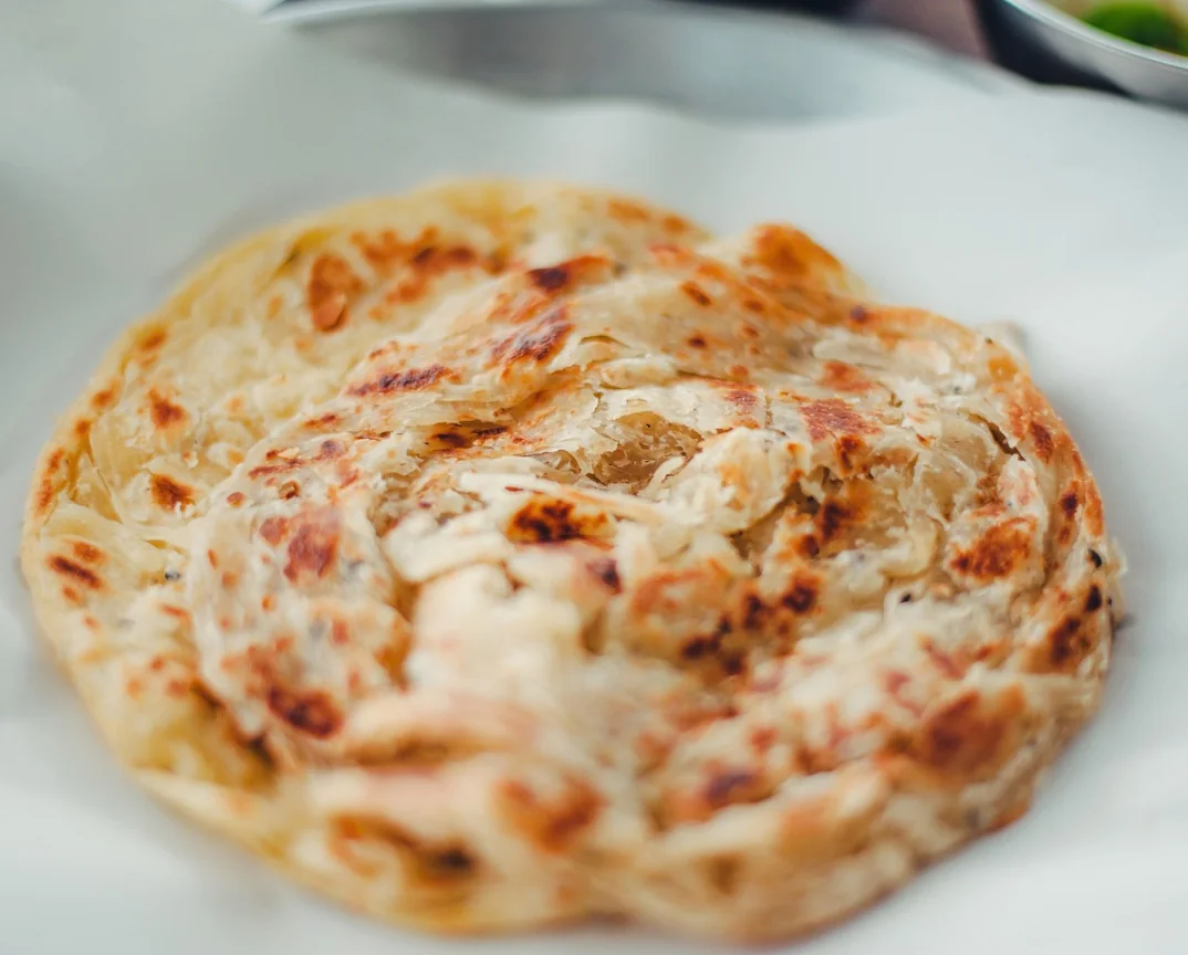 A freshly cooked layered flatbread