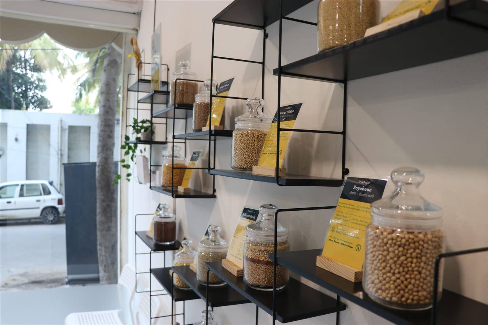 Whole grains displayed inside the TrueBatch store